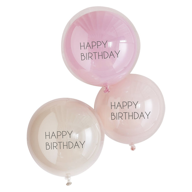 Roze Happy Birthday Ballonnen Dubbellaags 45cm 3st