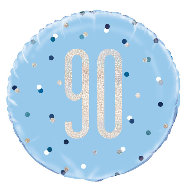 Helium Ballon 90 Jaar Blauw 45cm leeg