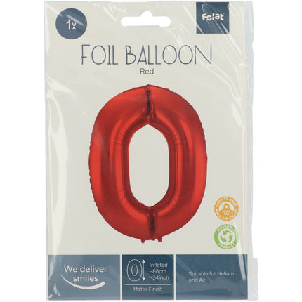 Folie Ballon Cijfer 0 Mat Rood XL 86cm leeg