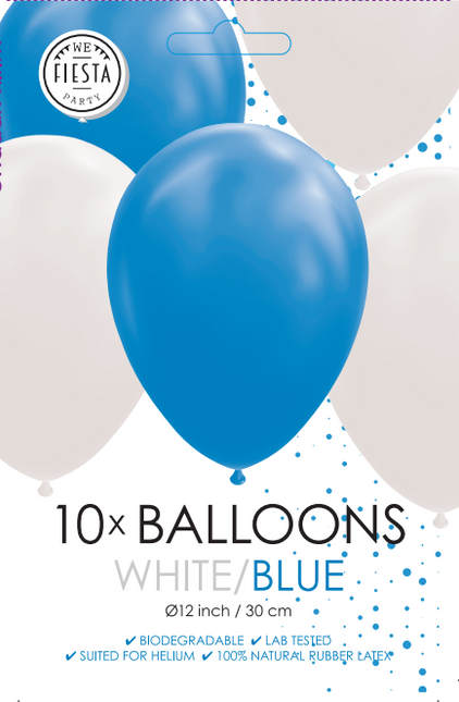 Wit Blauwe Ballonnen 30cm 10st