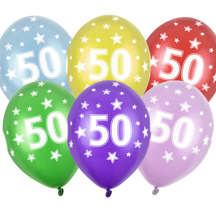 Ballonnen 50 Jaar Gekleurd Metallic 30cm 6st