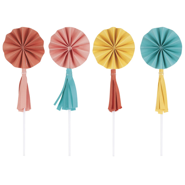 Gekleurde Cupcake Toppers Mini Waaier Met Kwastjes 8st