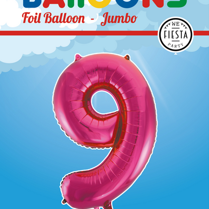 Folie Ballon Cijfer 9 Fuchsia XL 86cm leeg