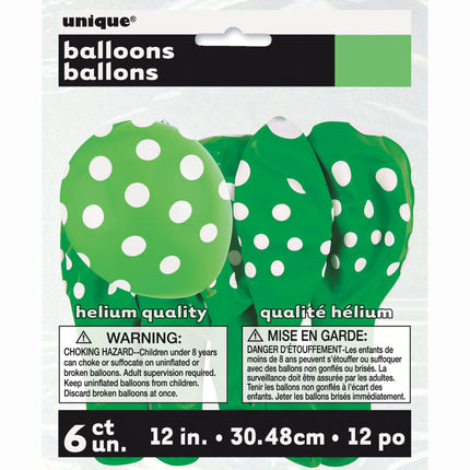 Lime Groene Ballonnen Witten Stippen 30cm 6st