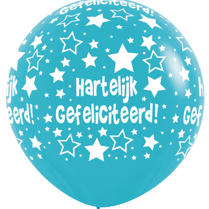 Ballonnen Hartelijk Gefeliciteerd Caribbean Blue 91cm 2st