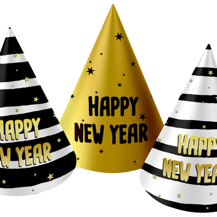 Feesthoedjes Happy New Year 10cm 6st