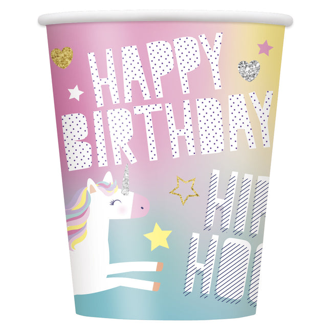 Unicorn Bekers Happy Birthday 266ml 8st