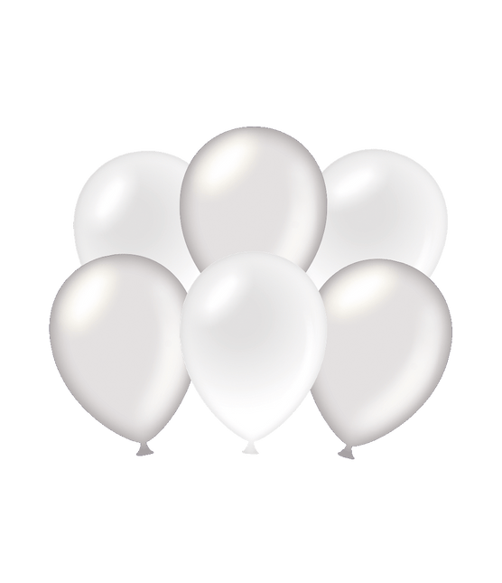 Ballonnen Zilver/Wit Metallic 30cm 6st