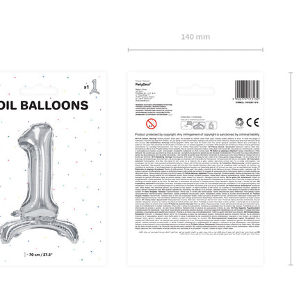 Folie Ballon Cijfer 1 Zilver Standaard Leeg 70cm