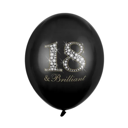 Ballonnen 18 Jaar & Brilliant Zwart 30cm 6st