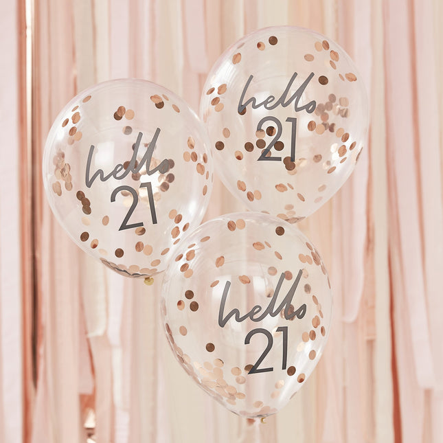 Rose Gouden Confetti Ballonnen 21 Jaar 30cm 5st