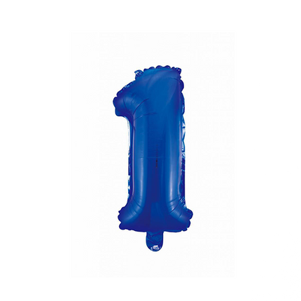 Folie Ballon Cijfer 1 Blauw 41cm met Rietje