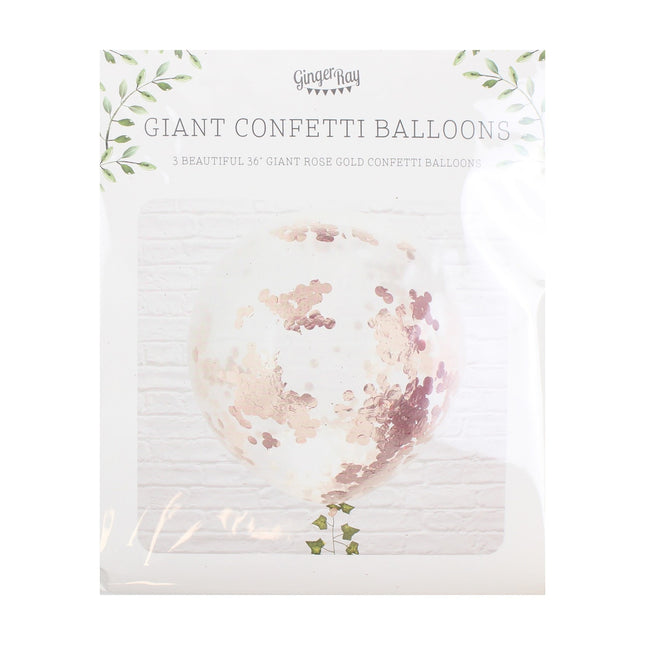 Rose Gouden Confetti Ballonnen 90cm 3st