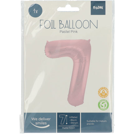 Folie Ballon Cijfer 7 Pastel Roze XL 86cm leeg