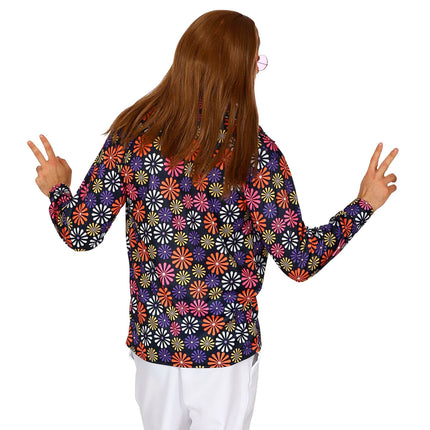 Disco 70S Blouse Paars Heren Bloemen