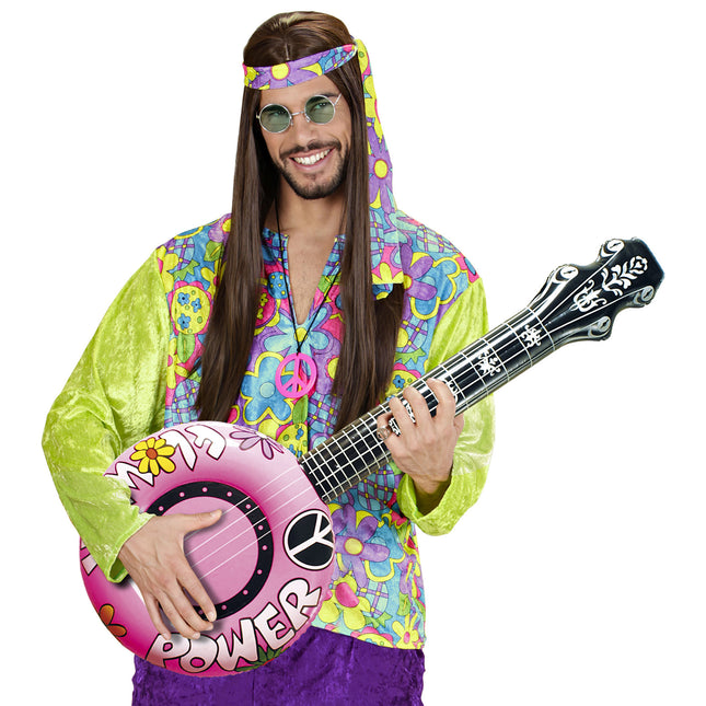 Hippie 60S Nep Banjo Roze Opblaasbaar 1m