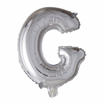 Folie Ballon Letter G Zilver 41cm met Rietje