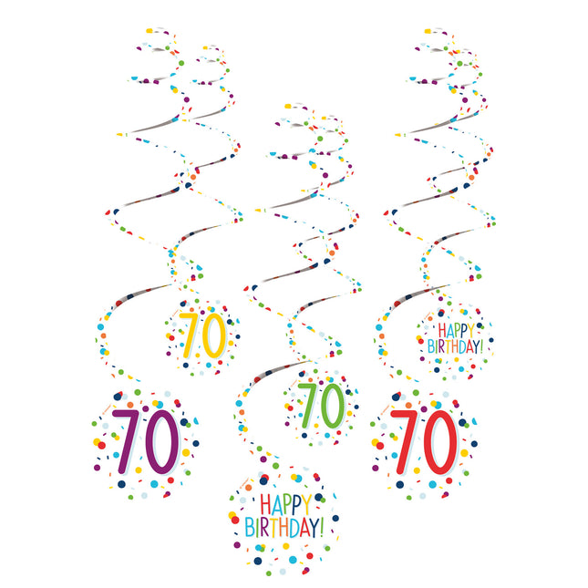 Hangdecoratie 70 Jaar Happy Birthday Confetti 61cm 6st