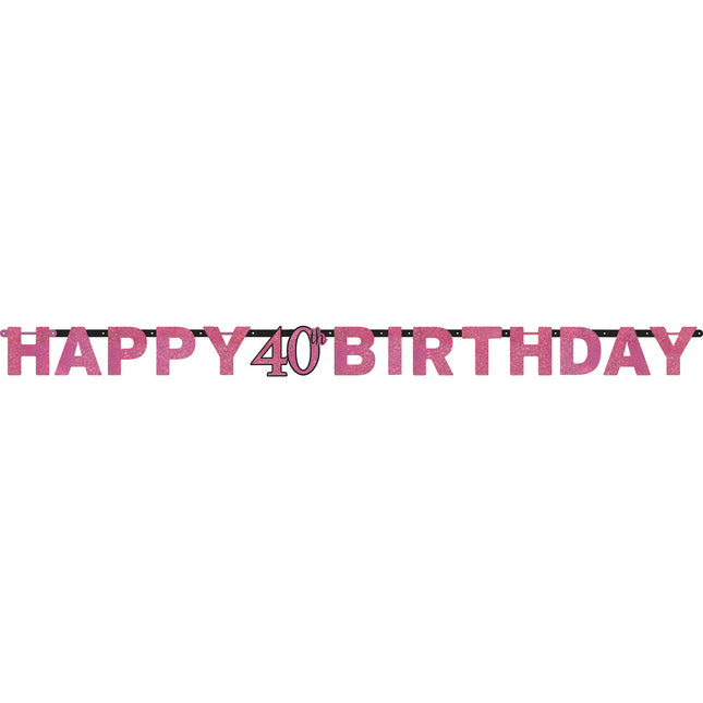 Letterslinger 40 Jaar Happy Birthday Roze 2,13m