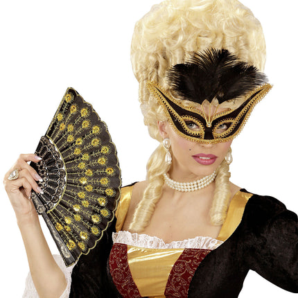 Zwart Gouden Oogmasker Veren