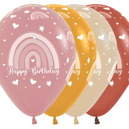 Ballonnen Happy Birthday Boho Rainbow Mix 30cm 25st