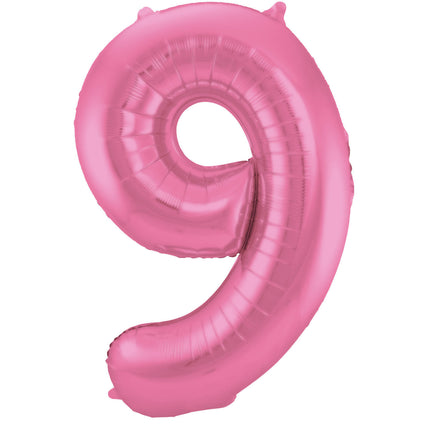 Folie Ballon Cijfer 9 Mat Roze XL 86cm leeg