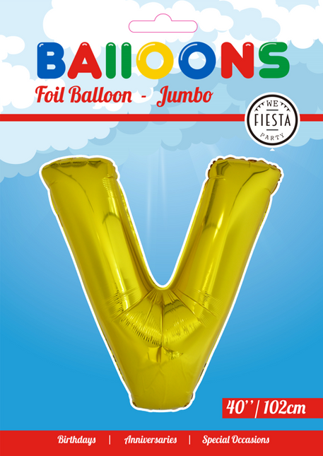 Folie Ballon Letter V Goud XL 102cm leeg