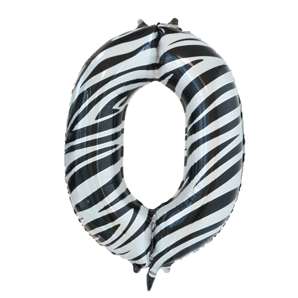 Folie Ballon Cijfer 0 Zebra XL 86cm leeg