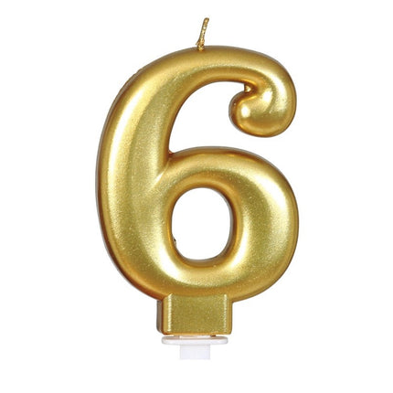 Gouden Kaars 6 Jaar Metallic 8cm