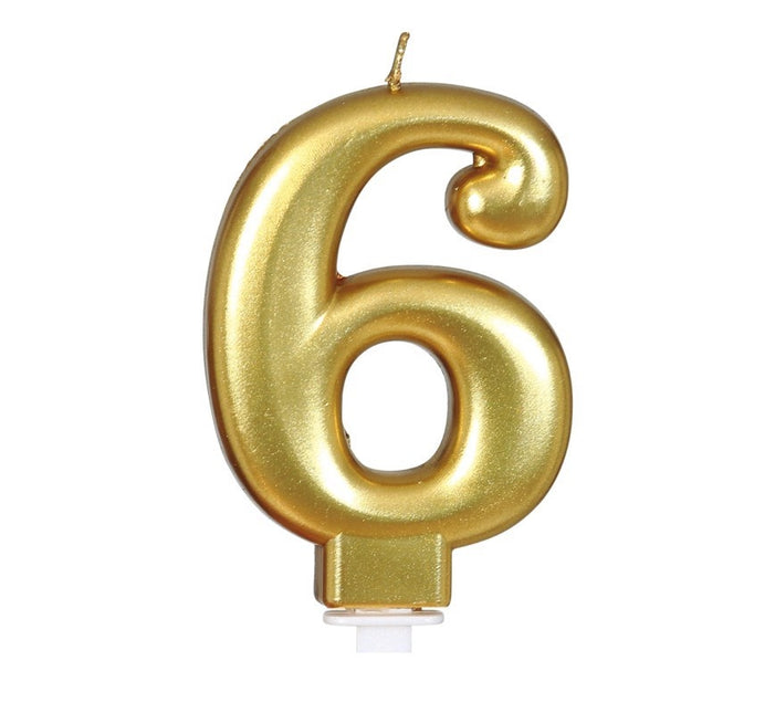 Gouden Kaars 6 Jaar Metallic 8cm