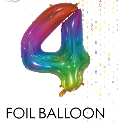 Folieballon Cijfer 4 Regenboog Transparant 66cm