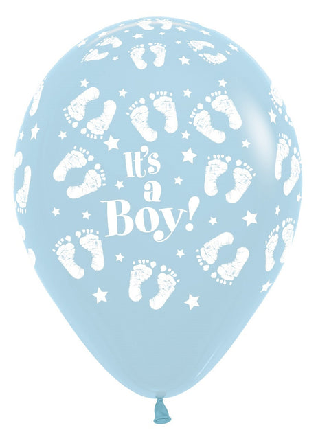 Ballonnen It's a Boy Footprint Pastel Matte Blue 30cm 25st