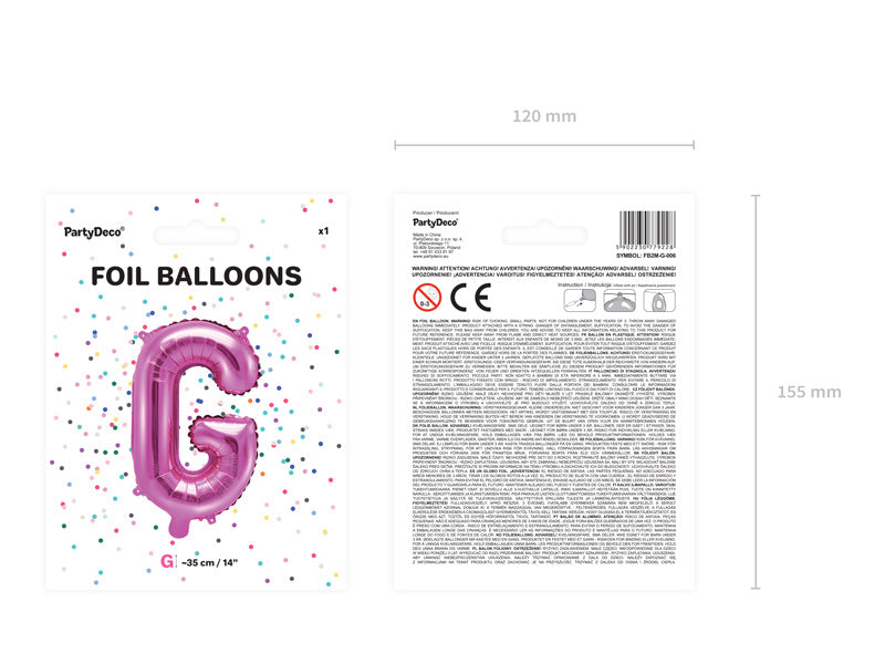 Folie Ballon Letter G Roze Leeg 35cm