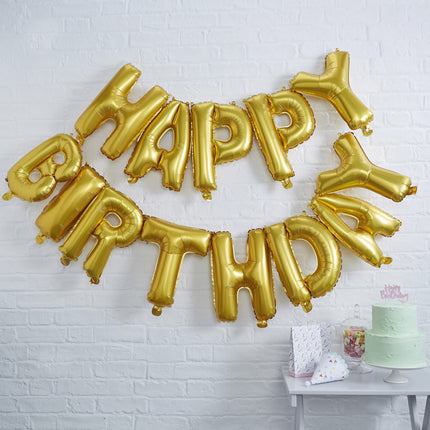 Gouden Happy Birthday Ballonnen Set 35cm