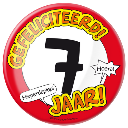 Button 7 jaar Verkeersbord 10,2cm