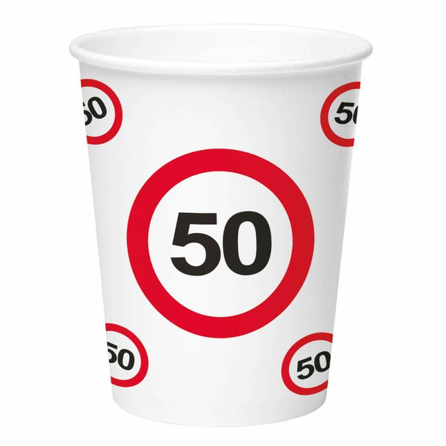 Bekers 50 Jaar Verkeersbord Karton 350ml 8st