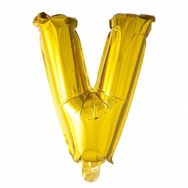 Folie Ballon Letter V Goud 41cm met Rietje