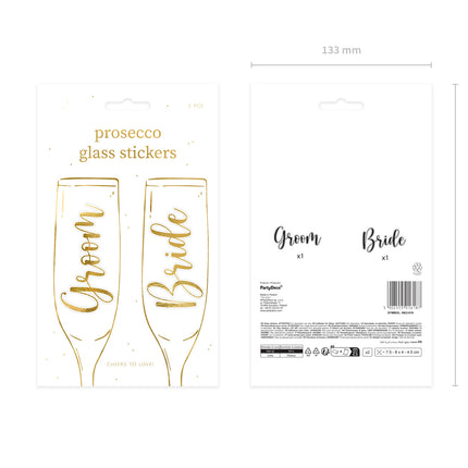 Gouden Glasstickers Groom & Bride