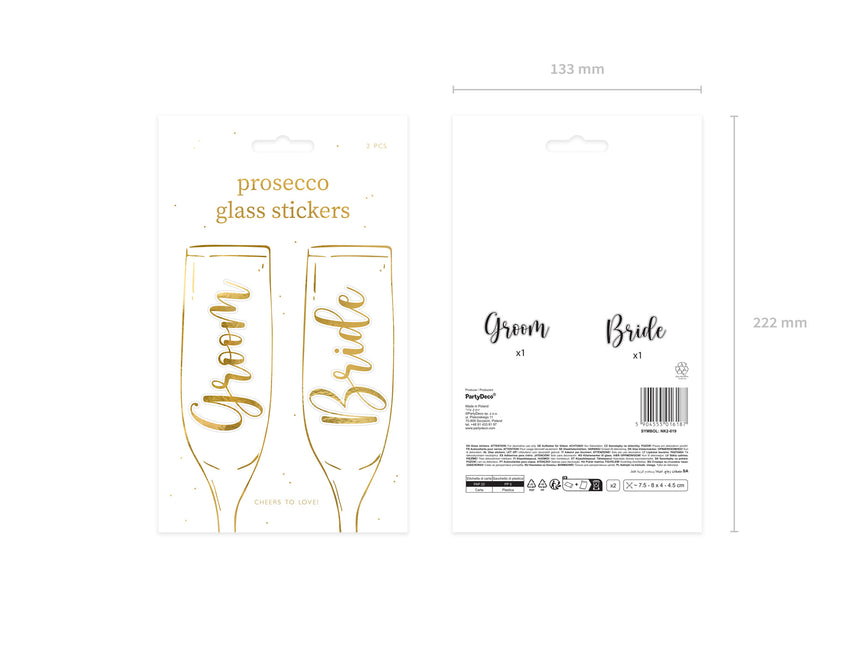 Gouden Glasstickers Groom & Bride