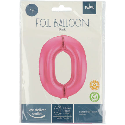 Folie Ballon Cijfer 0 Mat Roze XL 86cm leeg