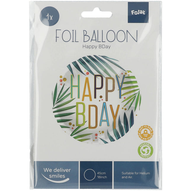 Helium Ballon Happy B-Day Bladeren Leeg 45cm