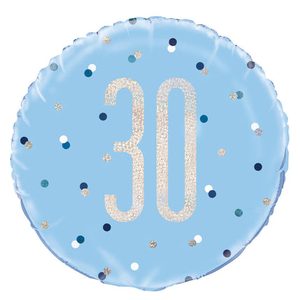 Helium Ballon 30 Jaar Blauw 45cm leeg