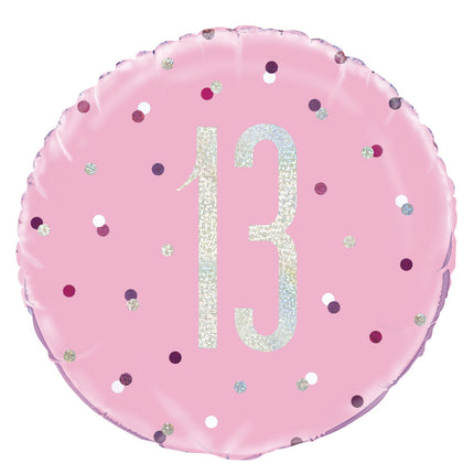 Helium Ballon 13 Jaar Roze 45cm leeg