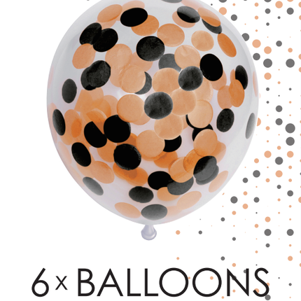 Confetti Ballonnen Oranje Zwart 30cm 6st