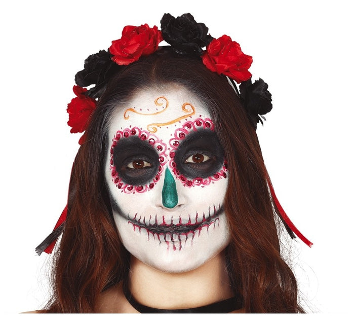 Halloween Haarband Bloemen Rood Zwart