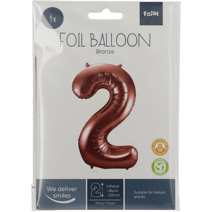 Folie Ballon Cijfer 2 Brons XL 86cm leeg