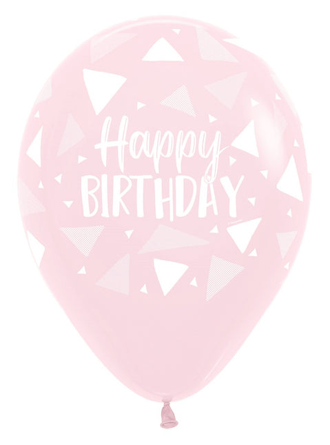 Ballonnen Happy Birthday Triangles Pink Mix 30cm 25st