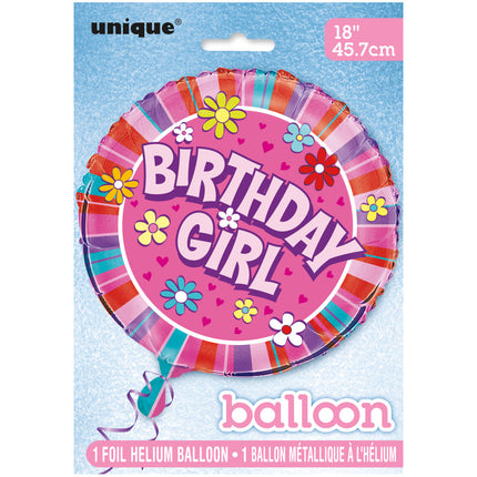 Helium Ballon Birthday Girl Bloemen 45cm leeg