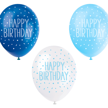 Ballonnen Happy Birthday Confetti Blauw 30cm 5st