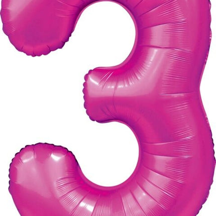 Fuchsia Cijfer Ballon 3 Jaar Glans 86cm